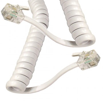 Telephone Handset Coiled RJ10 Plug to RJ10 Plug Cable Lead White 3m