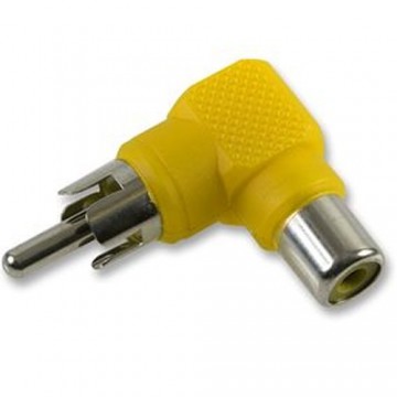 Right Angled RCA Phono Adapter Yellow Video Plug to Socket Nickel