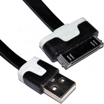 30 Pin iPhone iPod iPad Data & Charging USB FLAT Cable Black 3m LONG