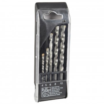 Masonry Hardened Cutting Faces Drill Bit Set of 5 with Storage Case