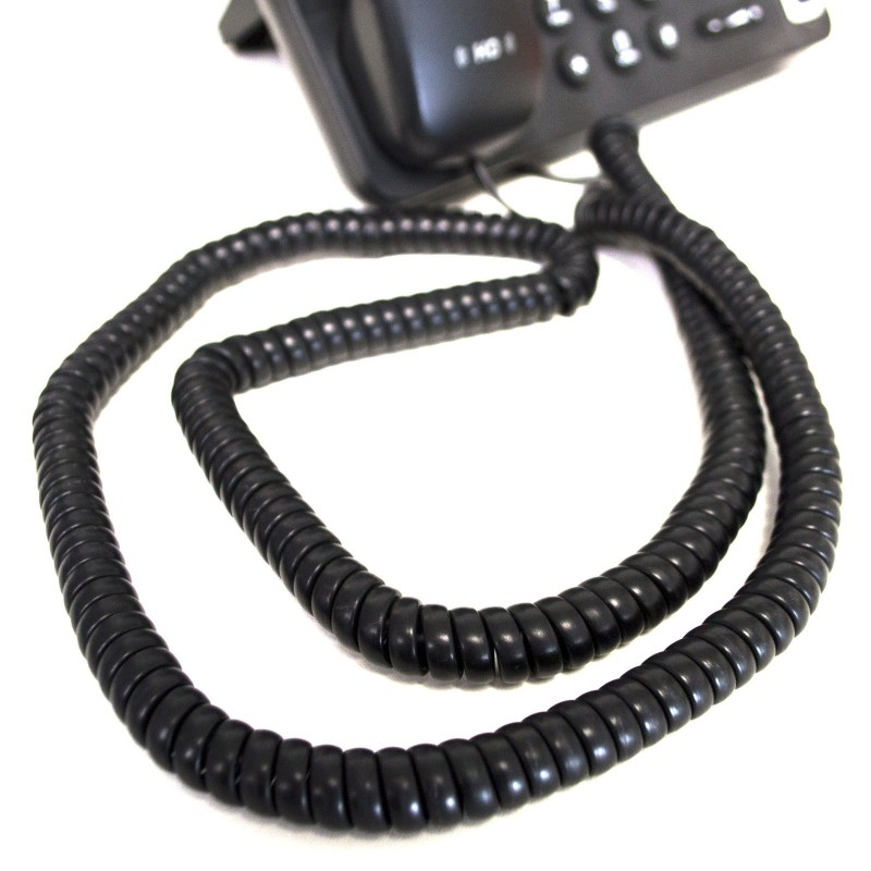 5m Telephone Handset Phone Coiled RJ10 Plug to RJ10 Plug Cable Black 4P4c Lead