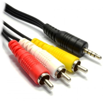 3.5mm 4 Pole Jack Plug to 3 x RCA Phono Composite & Audio Cable 1m