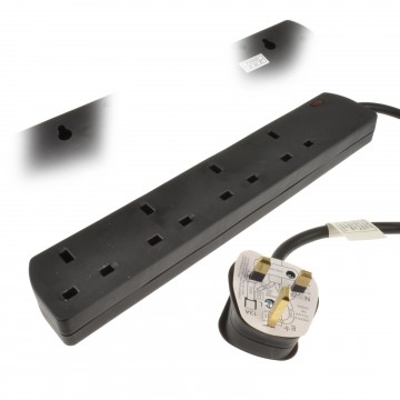 4 Gang SLIMLINE Wall Mountable UK Mains Extension Power Strip 2m Black