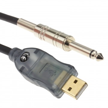 Chord Guitar 6.35mm Male Mono Jack Plug to PC USB Converter Lead 3m
