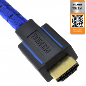 Premium CERTIFIED UHD 4K HDR HDMI 2.0b Braided Cable Blue 3m