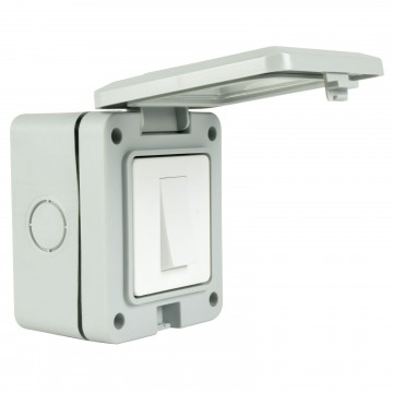 Single 1 Gang Fully Weatherproof 2 Way Outdoor Power Switch IP55 White