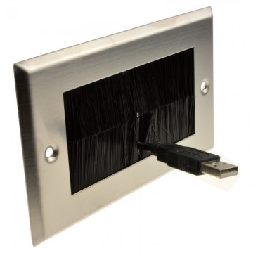 STEEL Cable Entry/Exit BRUSH Faceplate for Wall Outlet UK Double Gang
