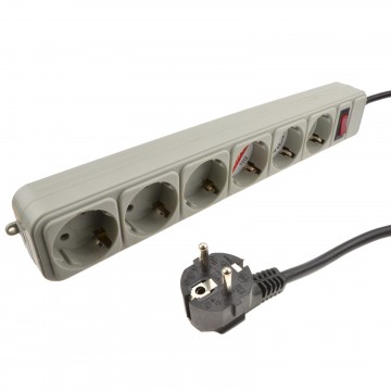 European 2 Pin 6 Gang SURGE PROTECTED Mains Extension Lead Schuko 1.8m Grey