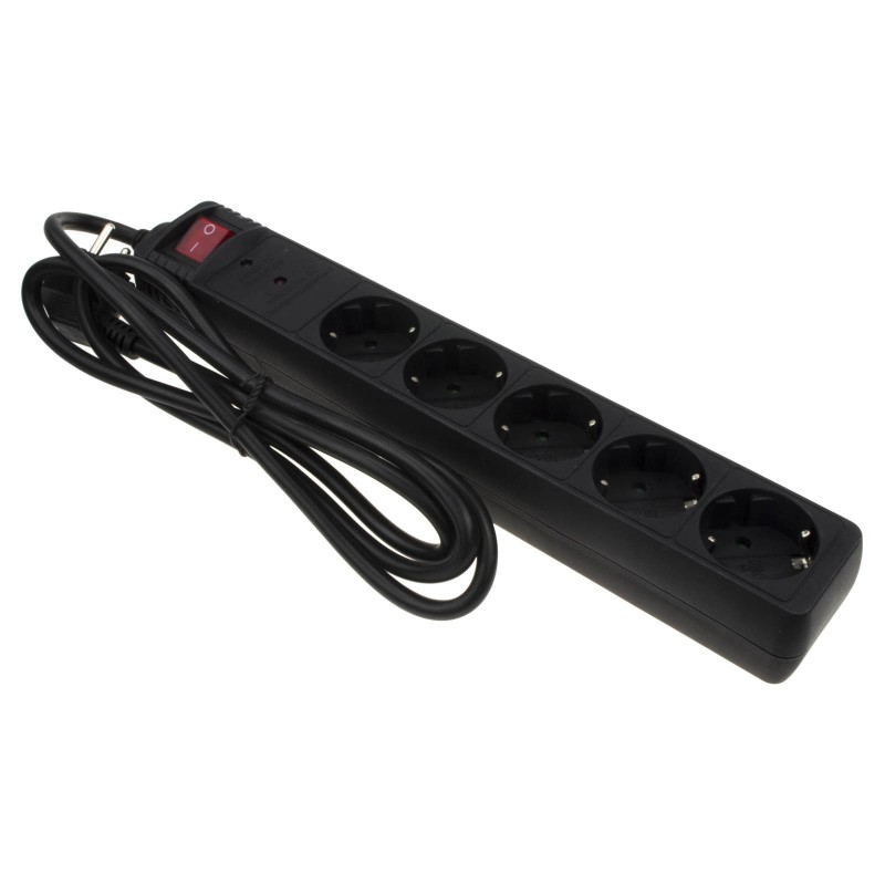 European 2 Pin 5 Gang SURGE PROTECTED Mains Extension Lead Schuko 1.5m Black European 2 Pin 5 Gang SURGE PROTECTED Mains Extension Lead Schuko 1.5m Black