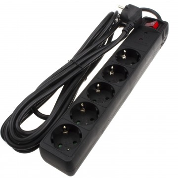 European 2 Pin 5 Gang SURGE PROTECTED Mains Extension Lead Schuko 4.5m Black