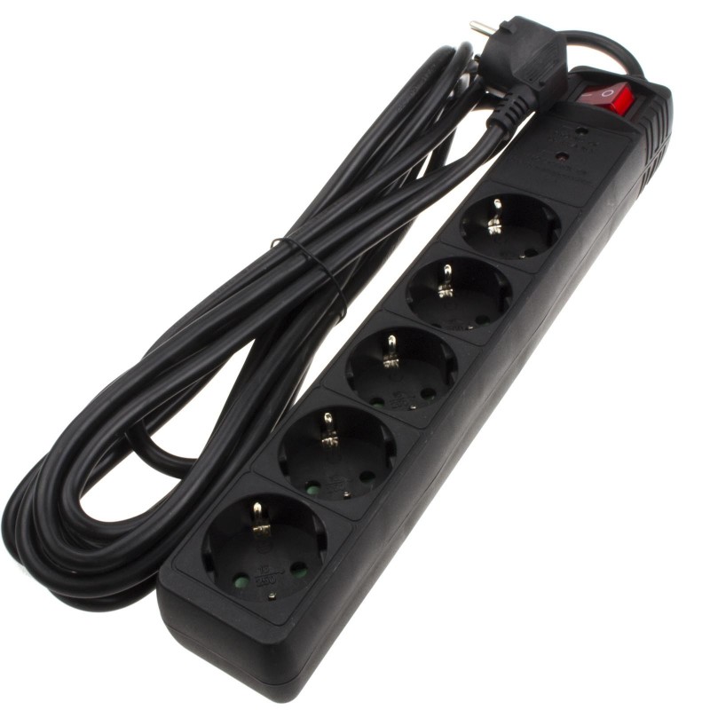 European 2 Pin 5 Gang SURGE PROTECTED Mains Extension Lead Schuko 4.5m Black European 2 Pin 5 Gang SURGE PROTECTED Mains Extension Lead Schuko 4.5m Black