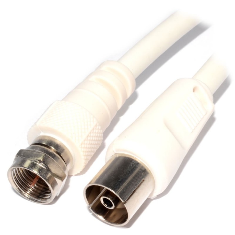 HQ RF Coax Socket to F Connection Male Cable Lead 1m White