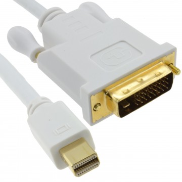 Mini DisplayPort Thunderbolt to DVI-D Male Plug White Cable 1m
