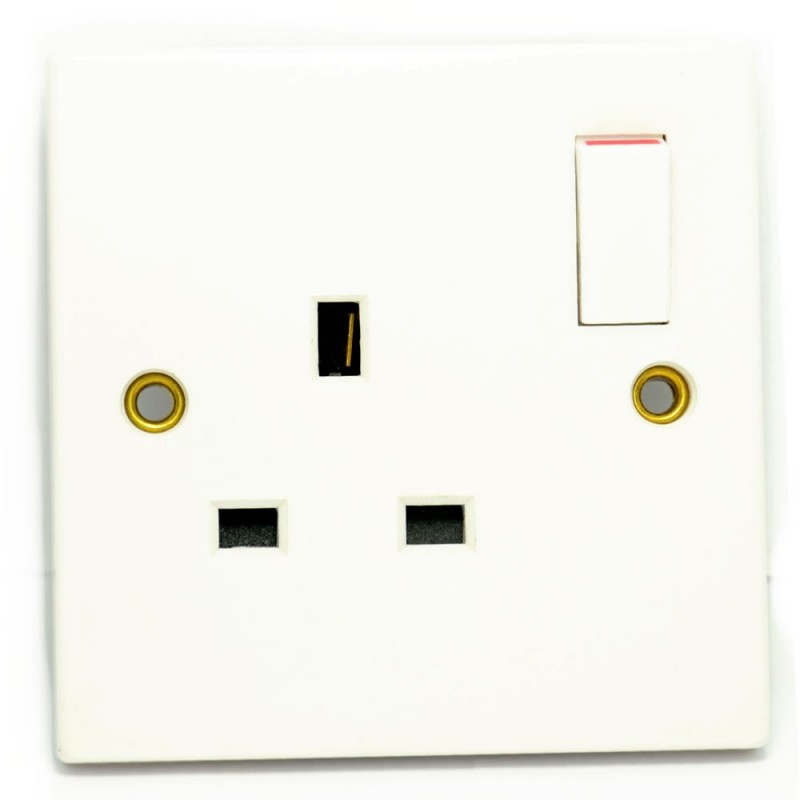 13A Single Plug UK Home Indoor Mains Socket 1 Gang Switched WHITE