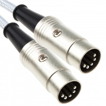 Professional MIDI 5 Pin DIN Cable FULLY WIRED Braided Cable SHIELDED 2m White