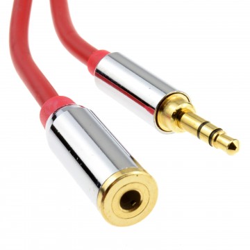PRO METAL RED 3.5mm Stereo Jack Headphone Extension Cable 2m