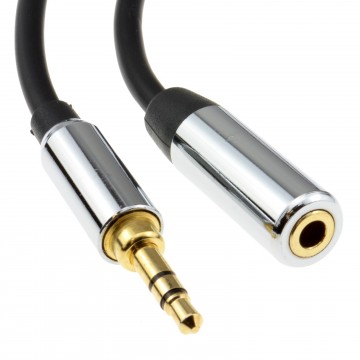 PRO METAL BLACK 3.5mm Stereo Jack Headphone Extension Cable  0.5m 50cm