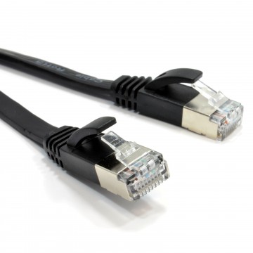 FLAT CAT6A S/STP Shielded 500MHz Ethernet LAN Cable RJ45  0.25m BLACK