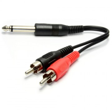 6.35mm Mono Jack Plug to Twin Stereo Phono Plugs Cable 20cm