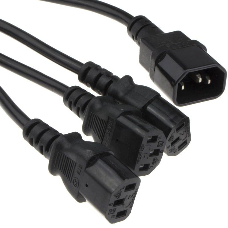 3 Pin C14 IEC Female Socket to 3 x C13 Plugs Kettle Lead UPS Splitter Cable 1.8m 3 Pin C14 IEC Female Socket to 3 x C13 Plugs Kettle Lead UPS Splitter Cable 1.8m