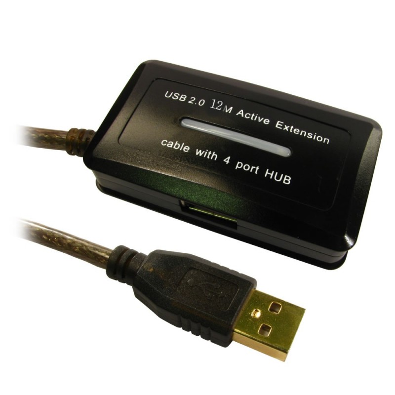 USB 2.0 High-Speed 4 Port Hub Active Repeater Extension Cable 12m USB 2.0 High-Speed 4 Port Hub Active Repeater Extension Cable 12m