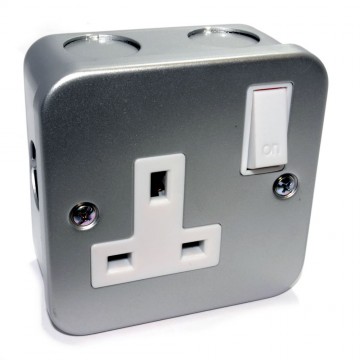 Single Gang Metal Clad Steel UK Mains Power Socket with Cable Entry Points