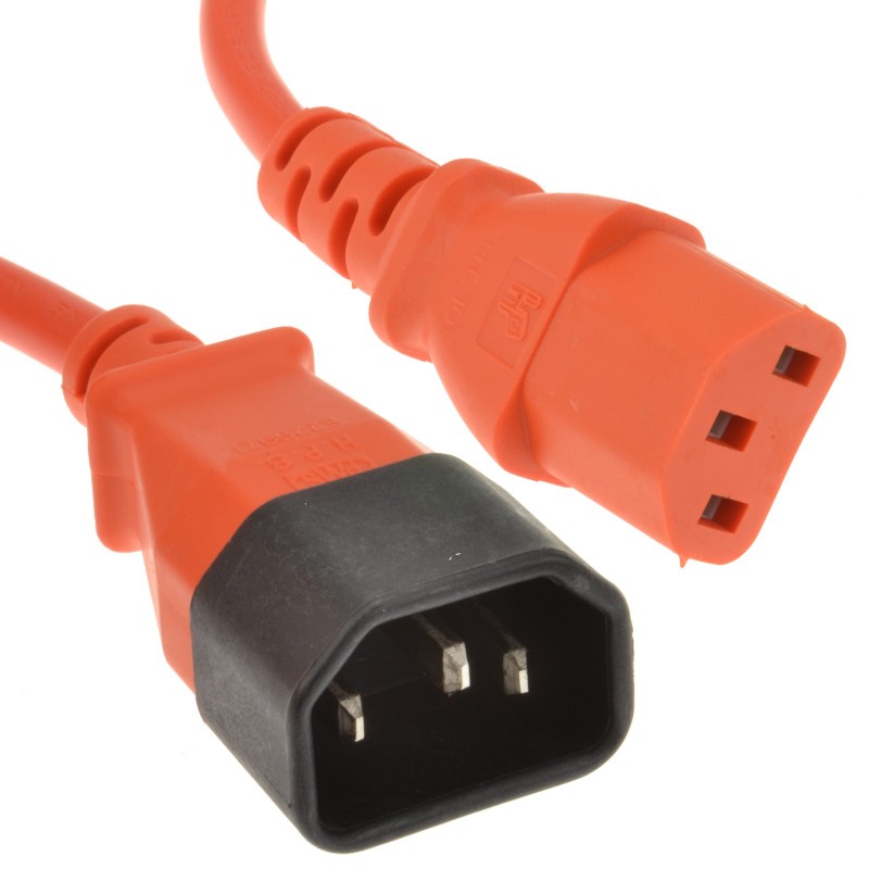 Power Extension Cable IEC Male to Female UPS C14 to C13 5m Orange Power Extension Cable IEC Male to Female UPS C14 to C13 5m Orange