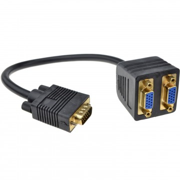 HQ Male VGA to 2 x Female VGA Splitter Gold Connections 20cm